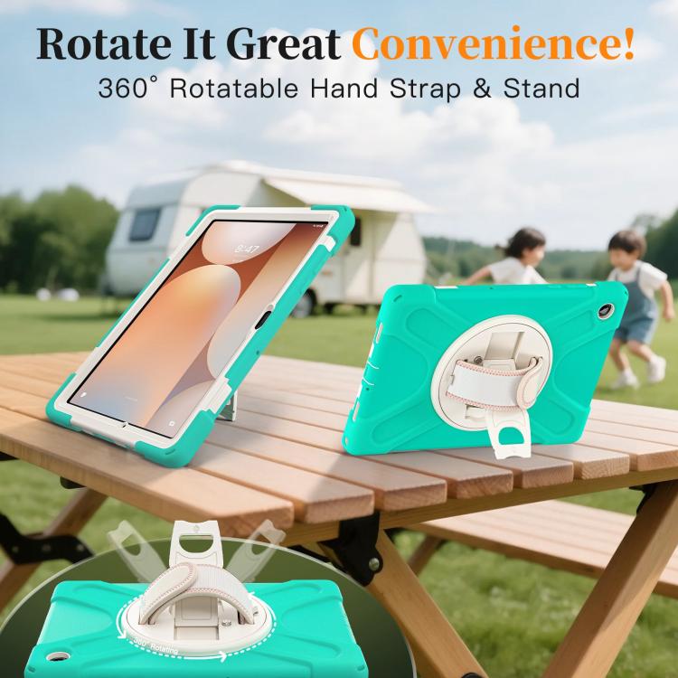 For Samsung Galaxy Tab A11+ Rotatable Holder Silicone Hybrid PC Tablet Case with Shoulder Strap