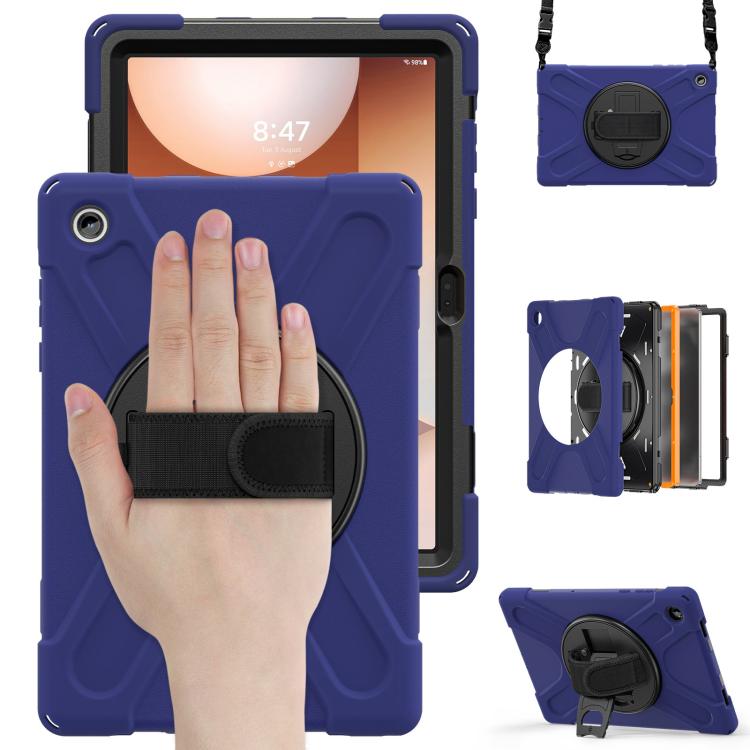 For Samsung Galaxy Tab A11+ Rotatable Holder Silicone Hybrid PC Tablet Case with Shoulder Strap
