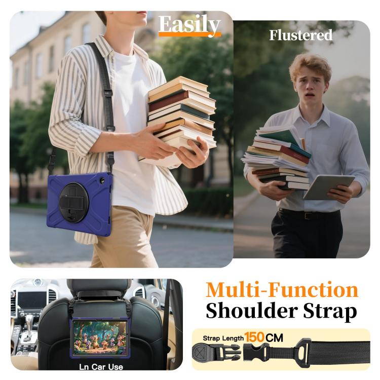 For Samsung Galaxy Tab A11+ Rotatable Holder Silicone Hybrid PC Tablet Case with Shoulder Strap