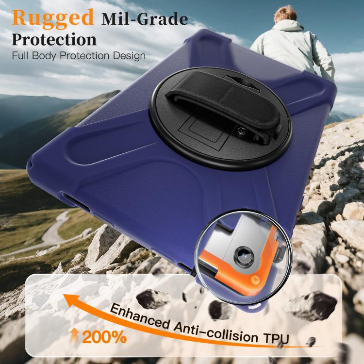 For Samsung Galaxy Tab A11+ Rotatable Holder Silicone Hybrid PC Tablet Case with Shoulder Strap