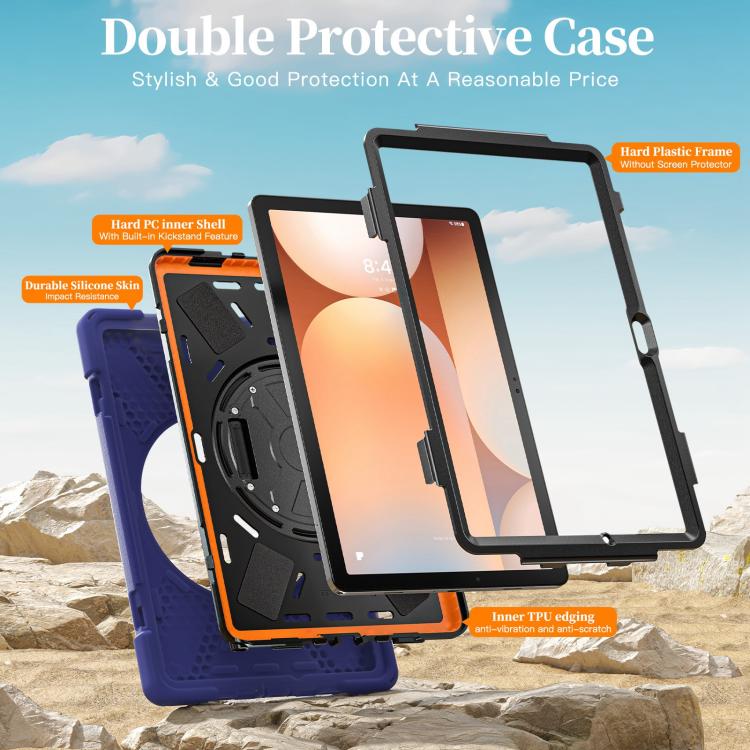 For Samsung Galaxy Tab A11+ Rotatable Holder Silicone Hybrid PC Tablet Case with Shoulder Strap