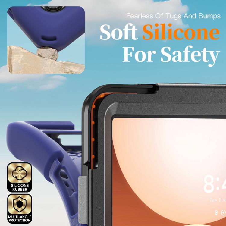 For Samsung Galaxy Tab A11+ Rotatable Holder Silicone Hybrid PC Tablet Case with Shoulder Strap