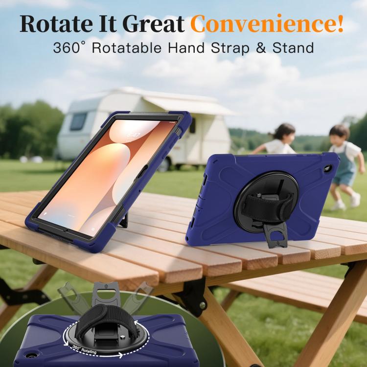 For Samsung Galaxy Tab A11+ Rotatable Holder Silicone Hybrid PC Tablet Case with Shoulder Strap