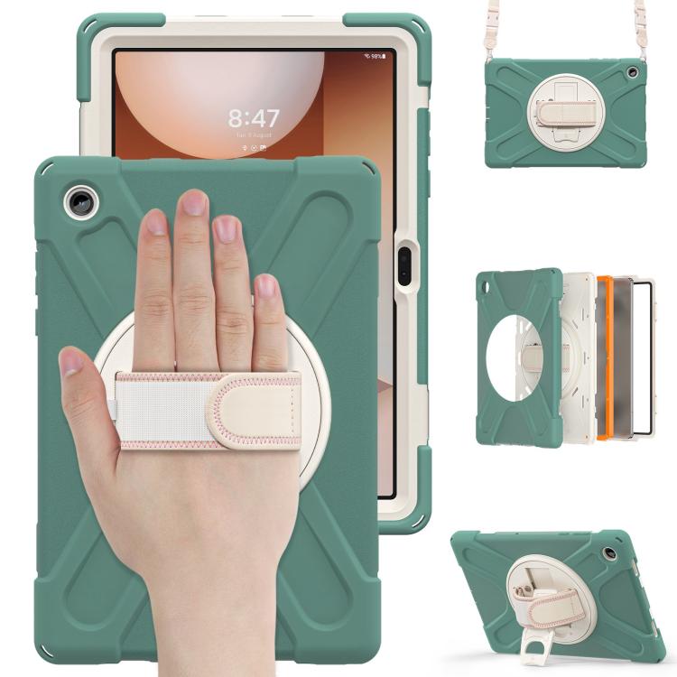 For Samsung Galaxy Tab A11+ Rotatable Holder Silicone Hybrid PC Tablet Case with Shoulder Strap