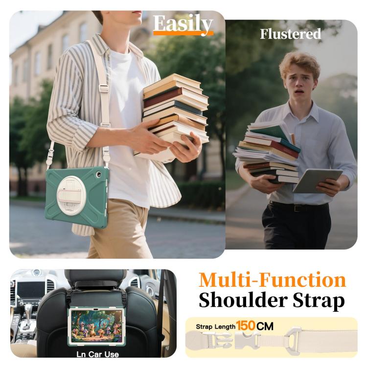 For Samsung Galaxy Tab A11+ Rotatable Holder Silicone Hybrid PC Tablet Case with Shoulder Strap