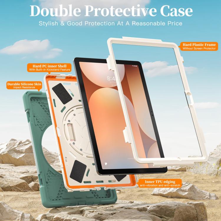 For Samsung Galaxy Tab A11+ Rotatable Holder Silicone Hybrid PC Tablet Case with Shoulder Strap