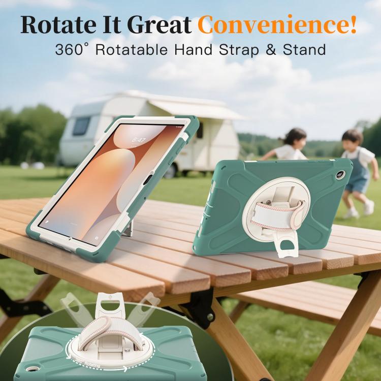 For Samsung Galaxy Tab A11+ Rotatable Holder Silicone Hybrid PC Tablet Case with Shoulder Strap