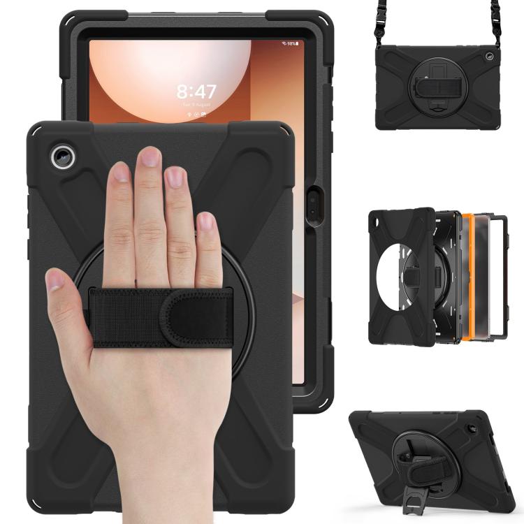 For Samsung Galaxy Tab A11+ Rotatable Holder Silicone Hybrid PC Tablet Case with Shoulder Strap