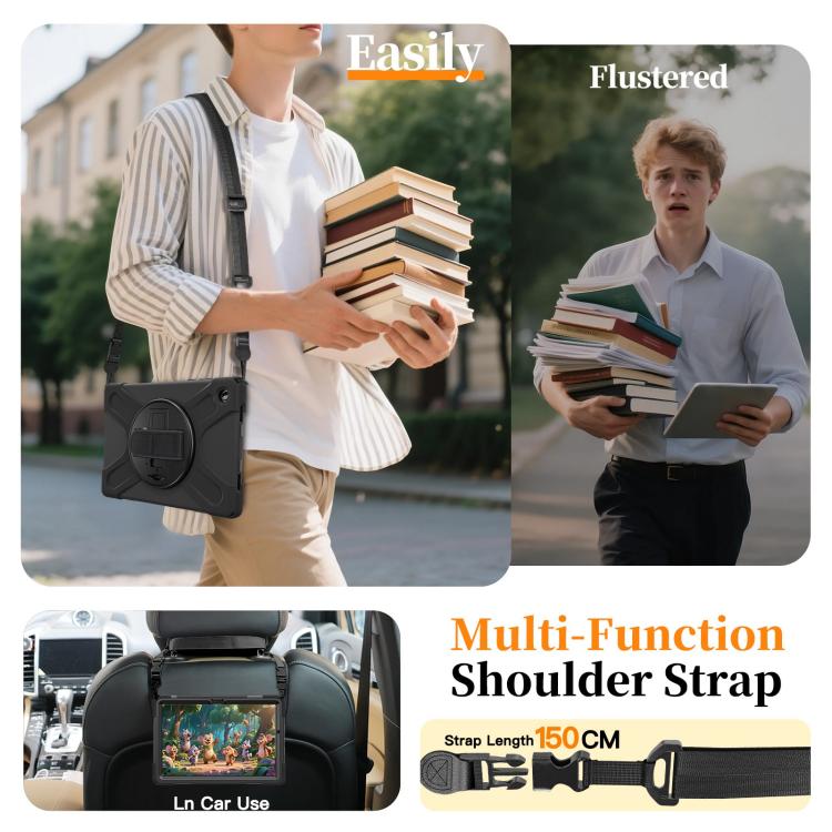For Samsung Galaxy Tab A11+ Rotatable Holder Silicone Hybrid PC Tablet Case with Shoulder Strap