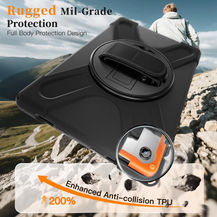 For Samsung Galaxy Tab A11+ Rotatable Holder Silicone Hybrid PC Tablet Case with Shoulder Strap
