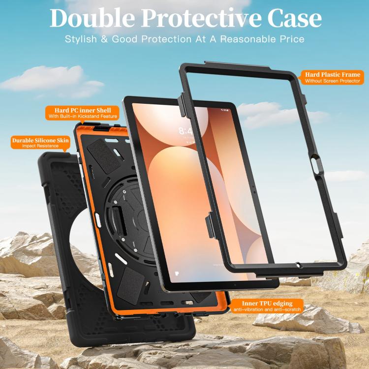 For Samsung Galaxy Tab A11+ Rotatable Holder Silicone Hybrid PC Tablet Case with Shoulder Strap