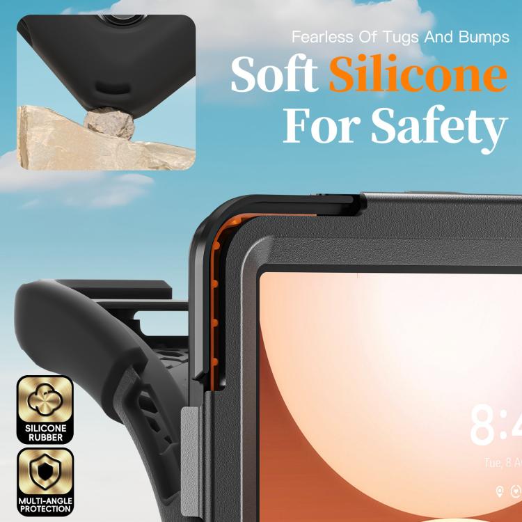For Samsung Galaxy Tab A11+ Rotatable Holder Silicone Hybrid PC Tablet Case with Shoulder Strap