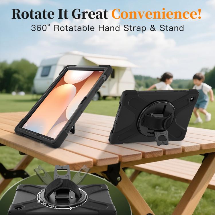 For Samsung Galaxy Tab A11+ Rotatable Holder Silicone Hybrid PC Tablet Case with Shoulder Strap