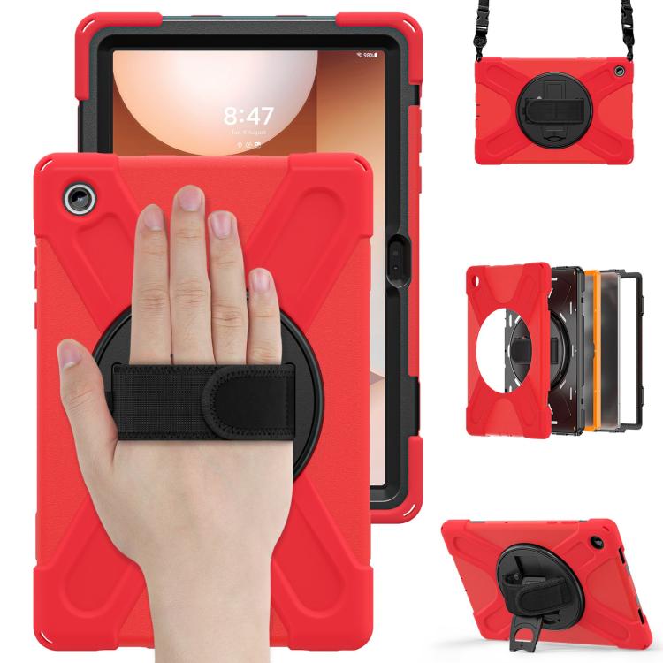 For Samsung Galaxy Tab A11+ Rotatable Holder Silicone Hybrid PC Tablet Case with Shoulder Strap