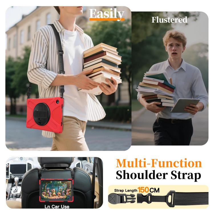 For Samsung Galaxy Tab A11+ Rotatable Holder Silicone Hybrid PC Tablet Case with Shoulder Strap