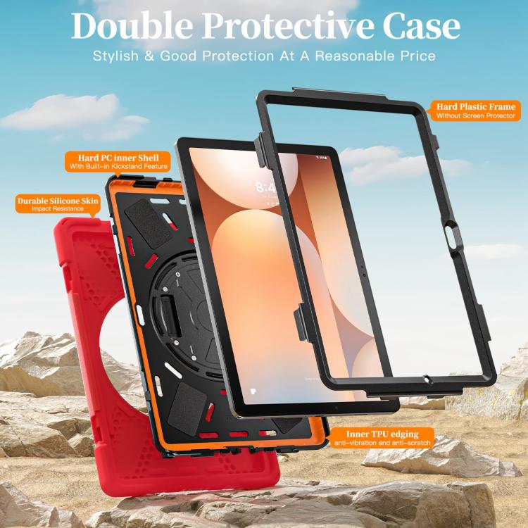 For Samsung Galaxy Tab A11+ Rotatable Holder Silicone Hybrid PC Tablet Case with Shoulder Strap