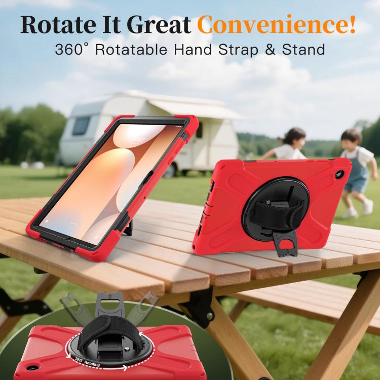 For Samsung Galaxy Tab A11+ Rotatable Holder Silicone Hybrid PC Tablet Case with Shoulder Strap