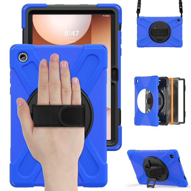 For Samsung Galaxy Tab A11+ Rotatable Holder Silicone Hybrid PC Tablet Case with Shoulder Strap