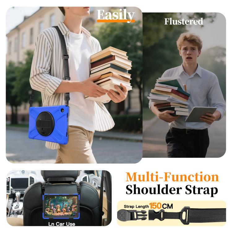 For Samsung Galaxy Tab A11+ Rotatable Holder Silicone Hybrid PC Tablet Case with Shoulder Strap