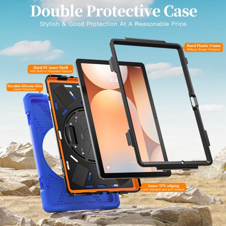 For Samsung Galaxy Tab A11+ Rotatable Holder Silicone Hybrid PC Tablet Case with Shoulder Strap