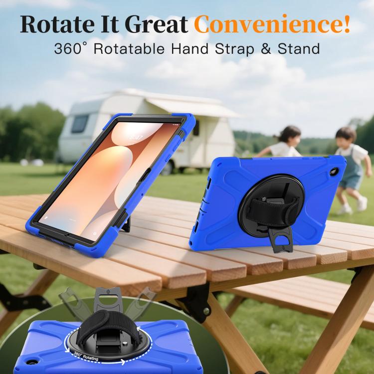 For Samsung Galaxy Tab A11+ Rotatable Holder Silicone Hybrid PC Tablet Case with Shoulder Strap