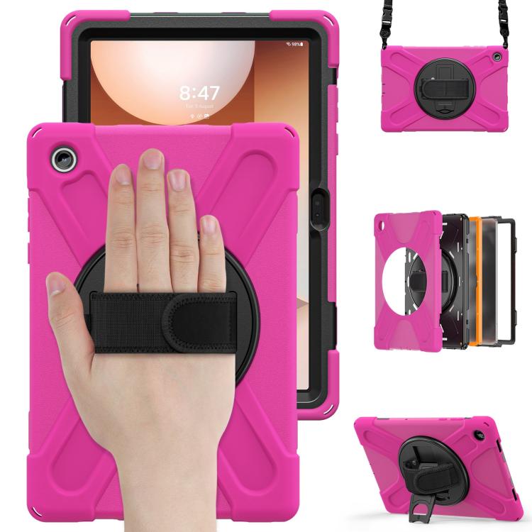 For Samsung Galaxy Tab A11+ Rotatable Holder Silicone Hybrid PC Tablet Case with Shoulder Strap