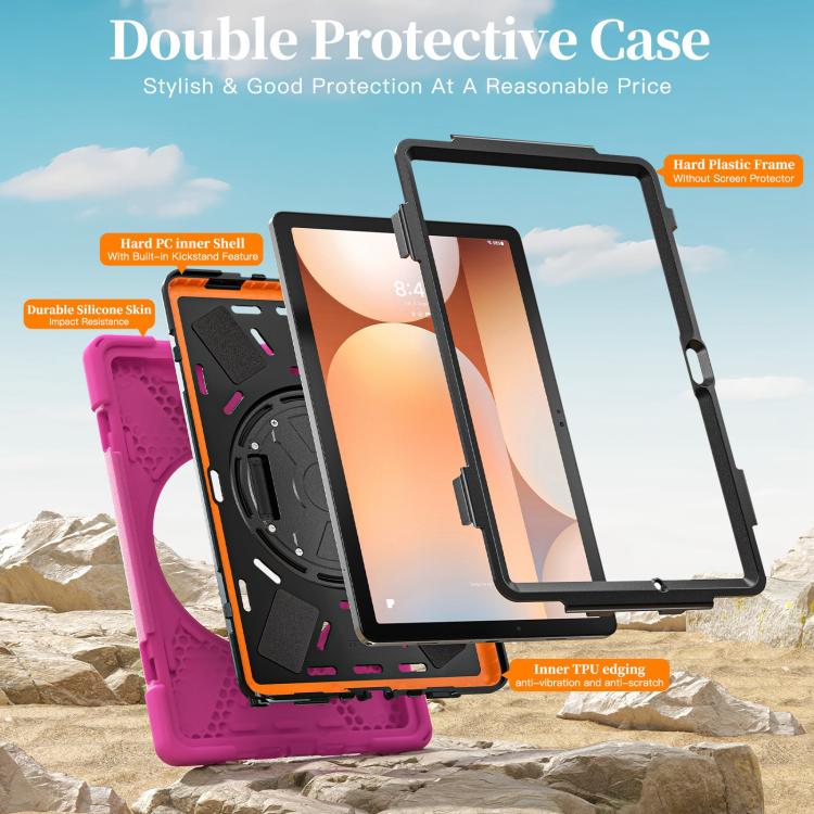 For Samsung Galaxy Tab A11+ Rotatable Holder Silicone Hybrid PC Tablet Case with Shoulder Strap