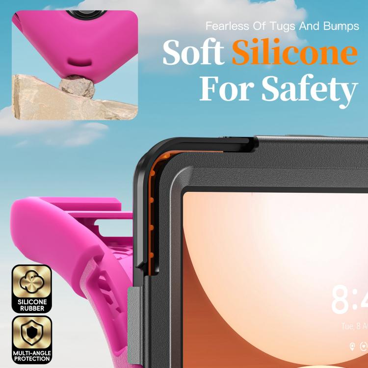 For Samsung Galaxy Tab A11+ Rotatable Holder Silicone Hybrid PC Tablet Case with Shoulder Strap