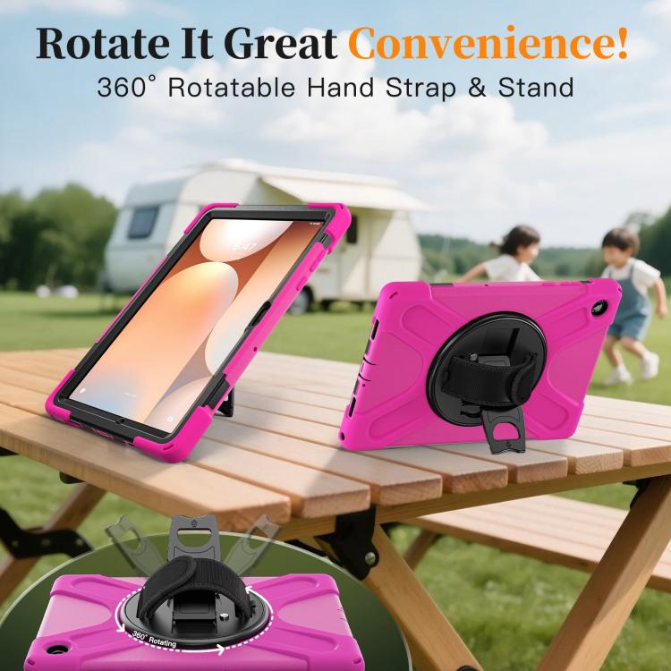 For Samsung Galaxy Tab A11+ Rotatable Holder Silicone Hybrid PC Tablet Case with Shoulder Strap
