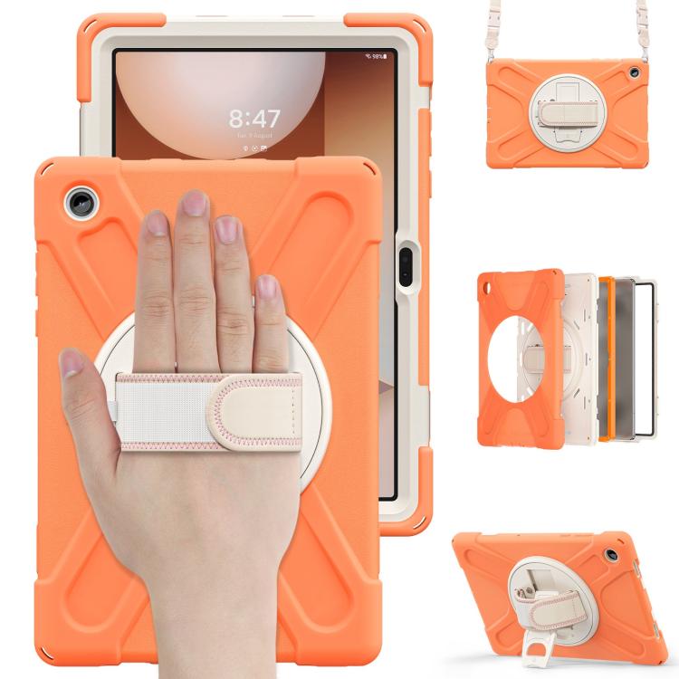 For Samsung Galaxy Tab A11+ Rotatable Holder Silicone Hybrid PC Tablet Case with Shoulder Strap