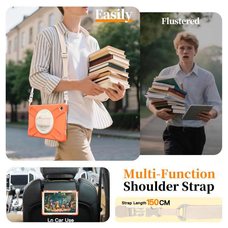 For Samsung Galaxy Tab A11+ Rotatable Holder Silicone Hybrid PC Tablet Case with Shoulder Strap
