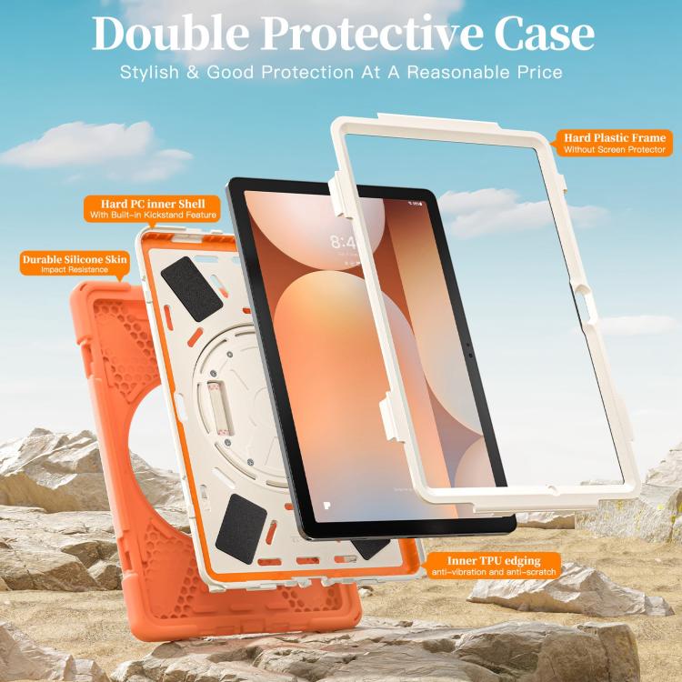 For Samsung Galaxy Tab A11+ Rotatable Holder Silicone Hybrid PC Tablet Case with Shoulder Strap