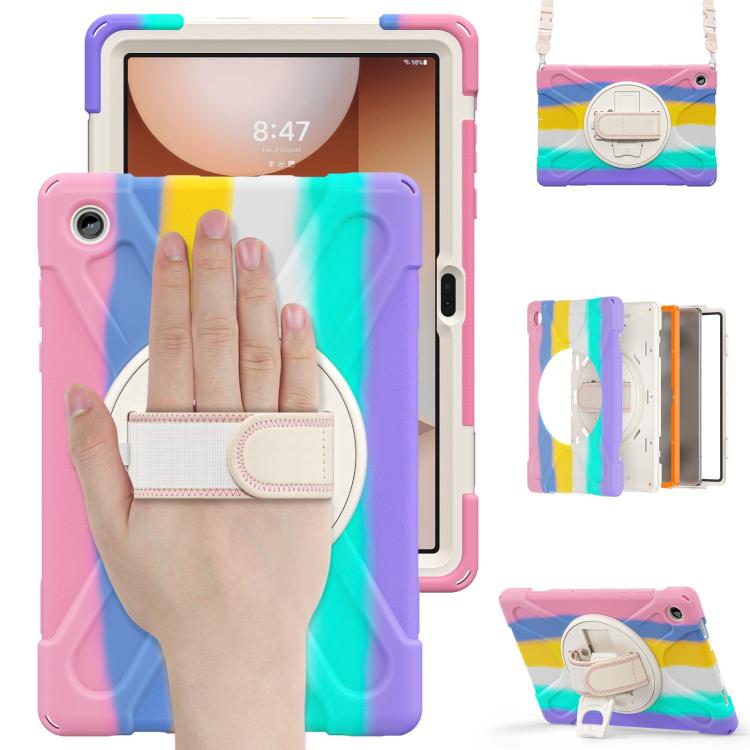 For Samsung Galaxy Tab A11+ Rotatable Holder Silicone Hybrid PC Tablet Case with Shoulder Strap