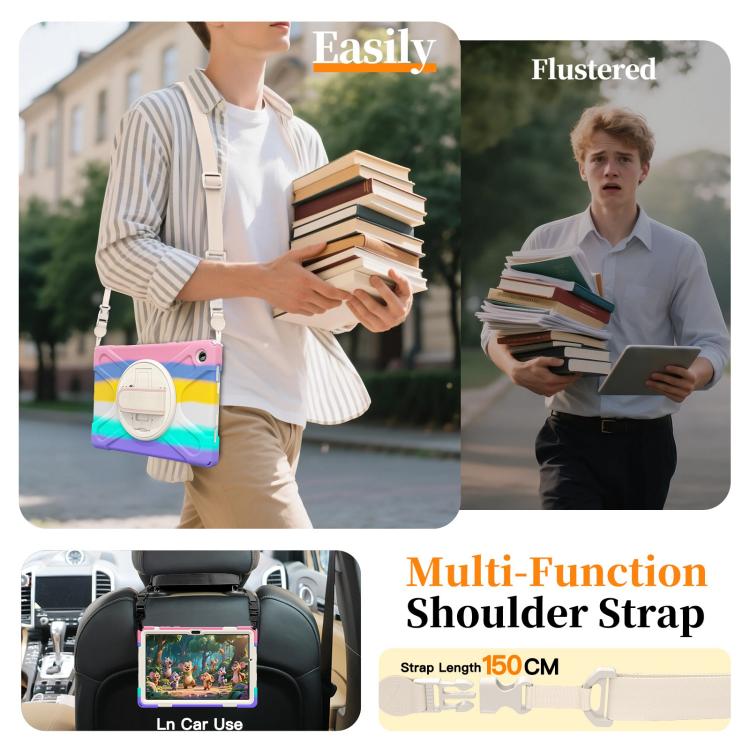 For Samsung Galaxy Tab A11+ Rotatable Holder Silicone Hybrid PC Tablet Case with Shoulder Strap