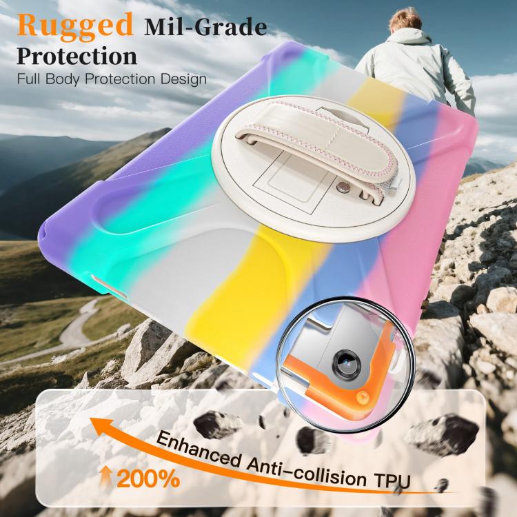 For Samsung Galaxy Tab A11+ Rotatable Holder Silicone Hybrid PC Tablet Case with Shoulder Strap