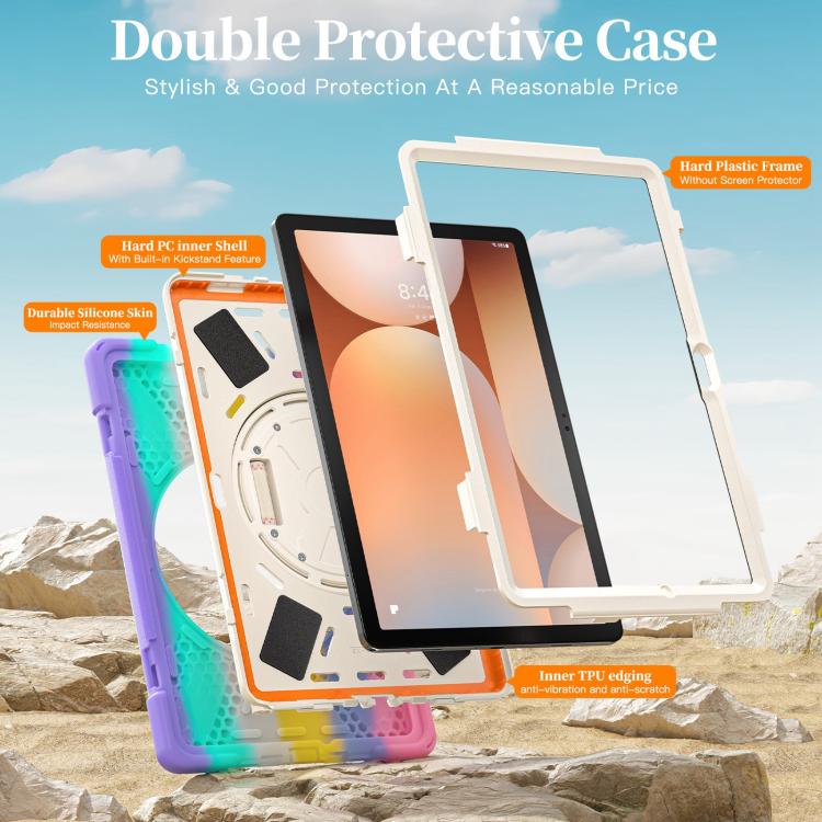 For Samsung Galaxy Tab A11+ Rotatable Holder Silicone Hybrid PC Tablet Case with Shoulder Strap