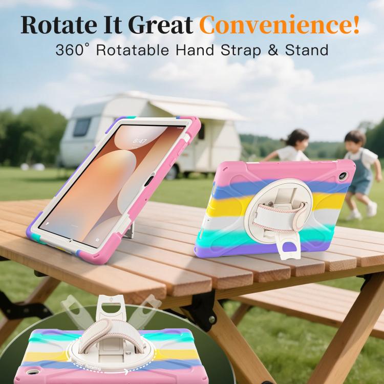 For Samsung Galaxy Tab A11+ Rotatable Holder Silicone Hybrid PC Tablet Case with Shoulder Strap