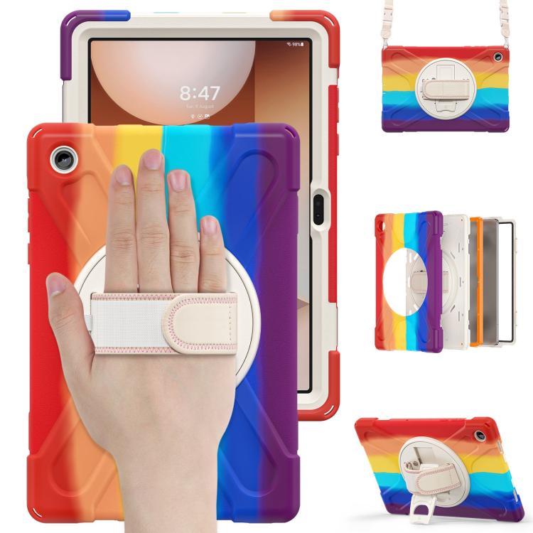 For Samsung Galaxy Tab A11+ Rotatable Holder Silicone Hybrid PC Tablet Case with Shoulder Strap