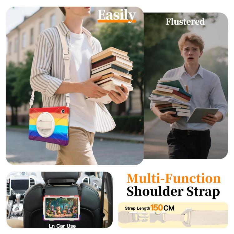 For Samsung Galaxy Tab A11+ Rotatable Holder Silicone Hybrid PC Tablet Case with Shoulder Strap