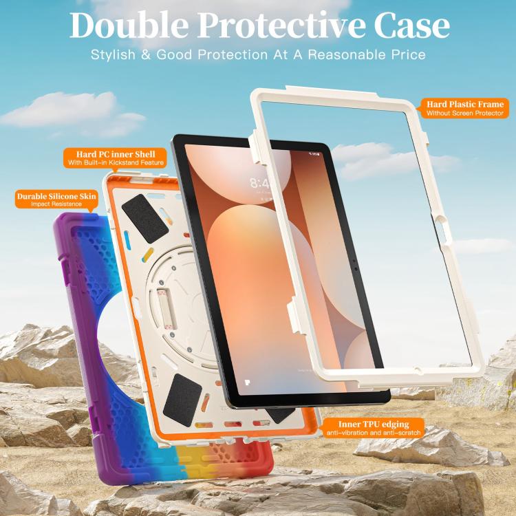 For Samsung Galaxy Tab A11+ Rotatable Holder Silicone Hybrid PC Tablet Case with Shoulder Strap