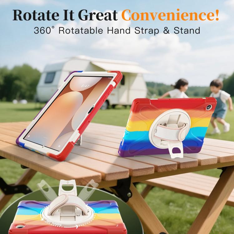For Samsung Galaxy Tab A11+ Rotatable Holder Silicone Hybrid PC Tablet Case with Shoulder Strap