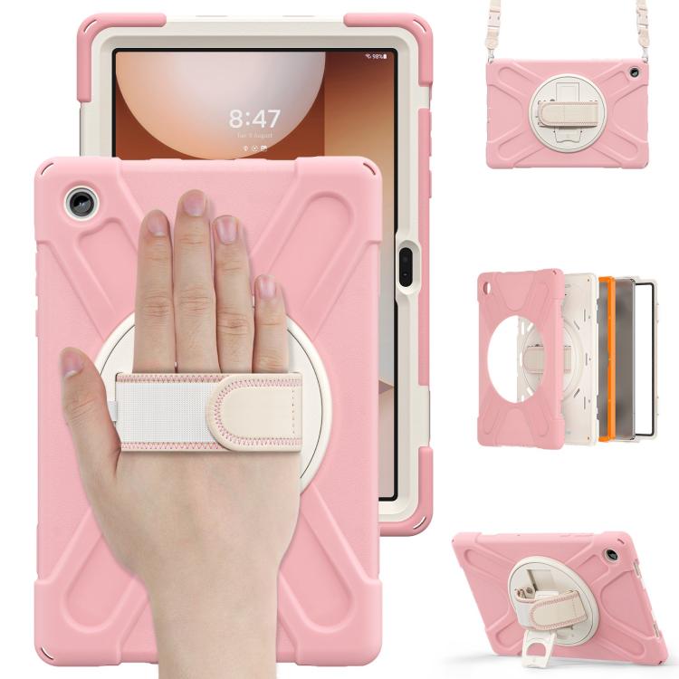 For Samsung Galaxy Tab A11+ Rotatable Holder Silicone Hybrid PC Tablet Case with Shoulder Strap