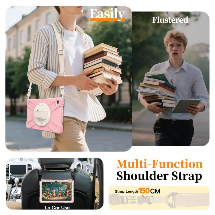 For Samsung Galaxy Tab A11+ Rotatable Holder Silicone Hybrid PC Tablet Case with Shoulder Strap