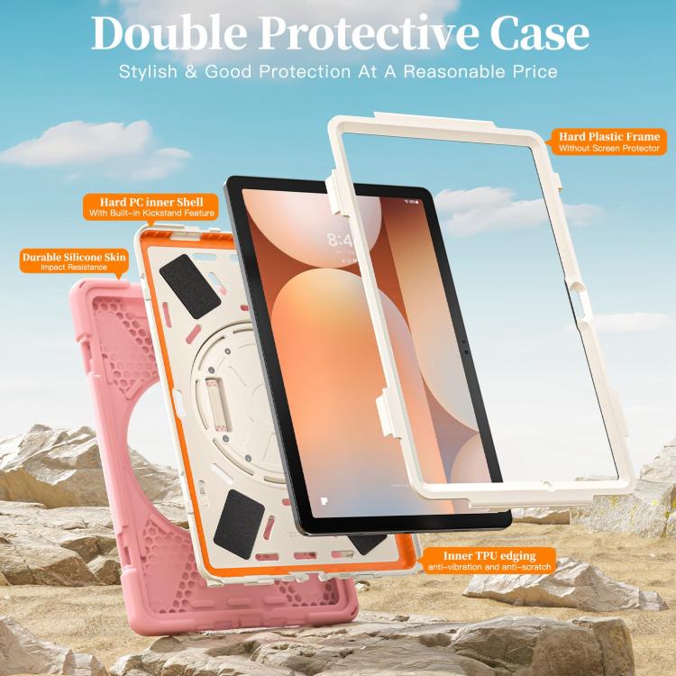 For Samsung Galaxy Tab A11+ Rotatable Holder Silicone Hybrid PC Tablet Case with Shoulder Strap