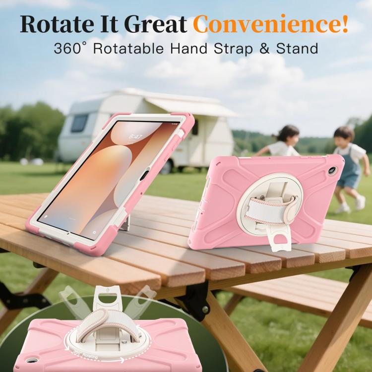 For Samsung Galaxy Tab A11+ Rotatable Holder Silicone Hybrid PC Tablet Case with Shoulder Strap