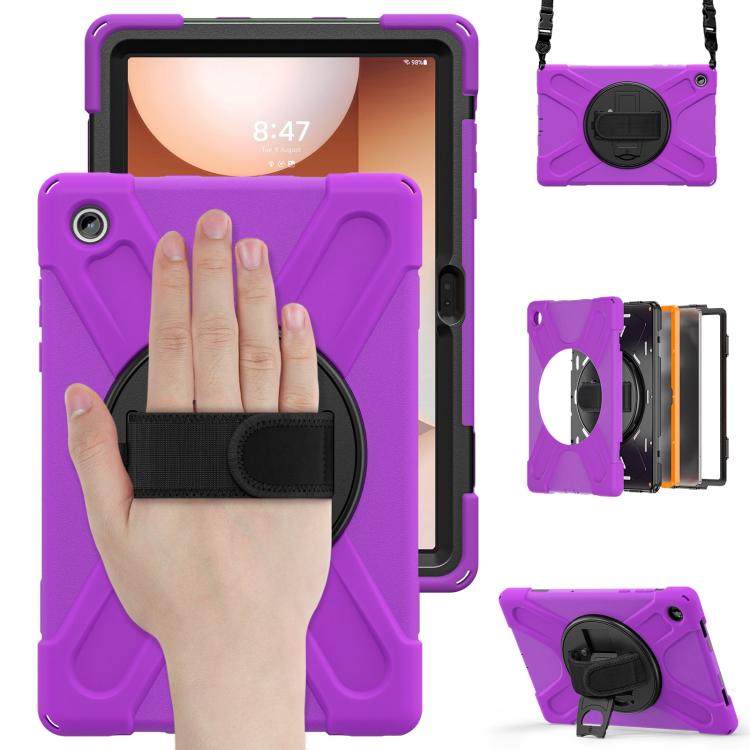For Samsung Galaxy Tab A11+ Rotatable Holder Silicone Hybrid PC Tablet Case with Shoulder Strap
