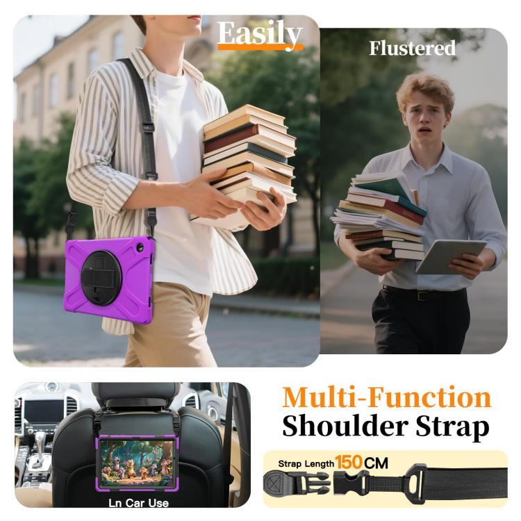 For Samsung Galaxy Tab A11+ Rotatable Holder Silicone Hybrid PC Tablet Case with Shoulder Strap