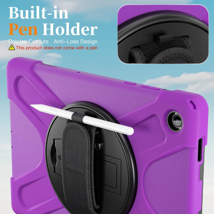 For Samsung Galaxy Tab A11+ Rotatable Holder Silicone Hybrid PC Tablet Case with Shoulder Strap