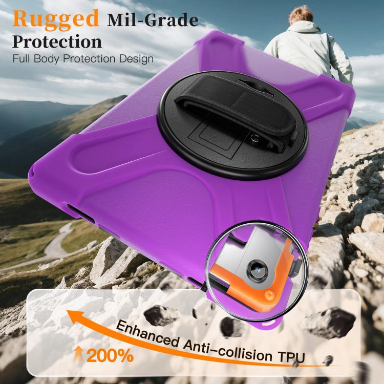 For Samsung Galaxy Tab A11+ Rotatable Holder Silicone Hybrid PC Tablet Case with Shoulder Strap