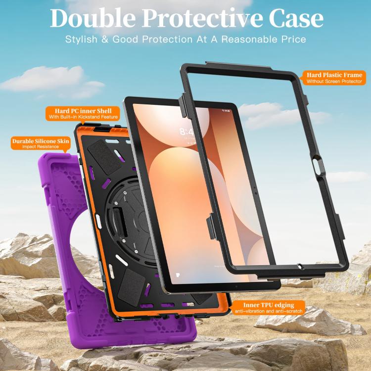 For Samsung Galaxy Tab A11+ Rotatable Holder Silicone Hybrid PC Tablet Case with Shoulder Strap